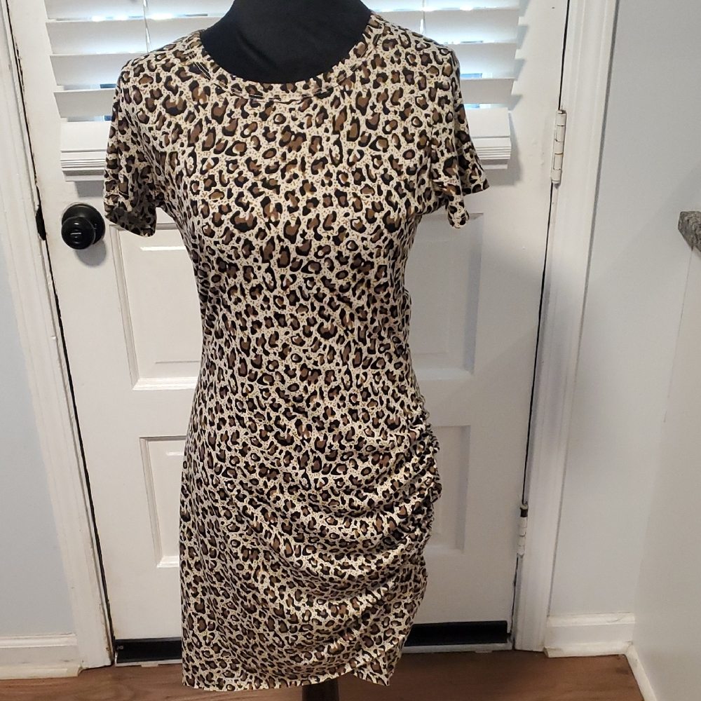 LA MIEL Leopard Print Midi Dress NWT